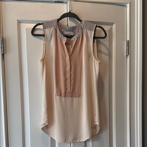 LOFT Cream Buttoned Mandarin Collar Blouse